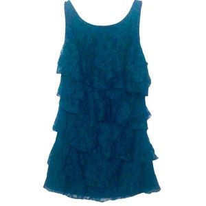 🌞 Express Turquoise Lace sleeveless ruffle tunic tank top blouse shirt S